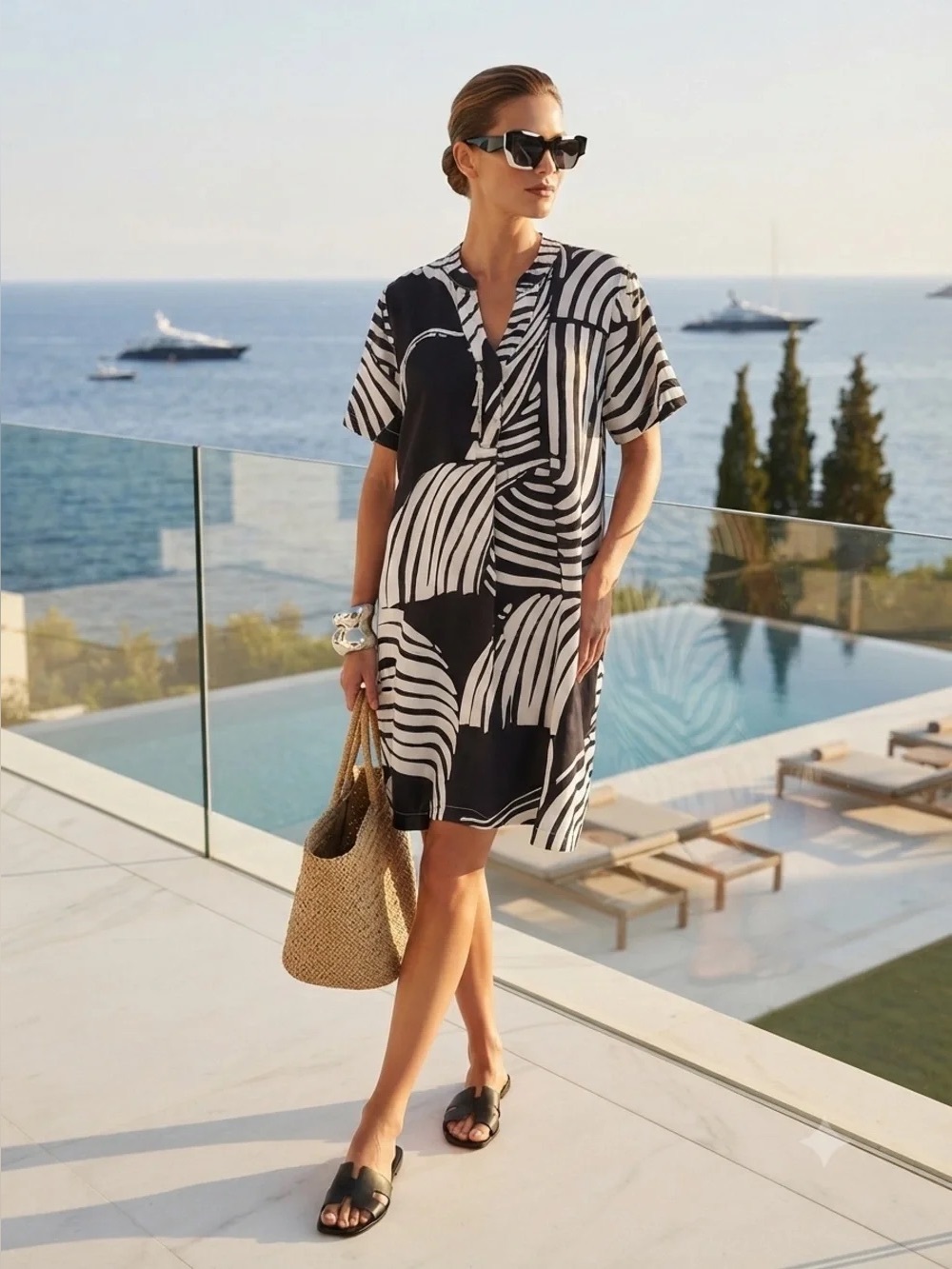 NWT H&M Black & White Abstract Print Tunic Dress